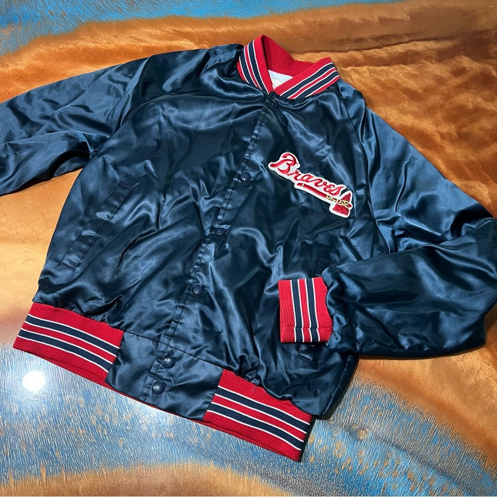 VTG Chalk line Atlanta Braves Satin variety jacket blue Red small USA